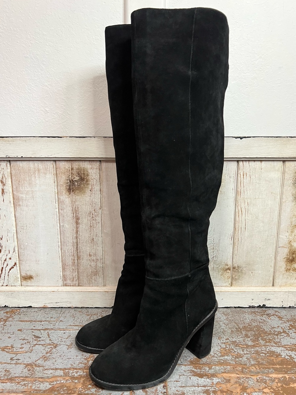 Gianni Bini Barrine Black Suede Over The Knee Block Heel Boot